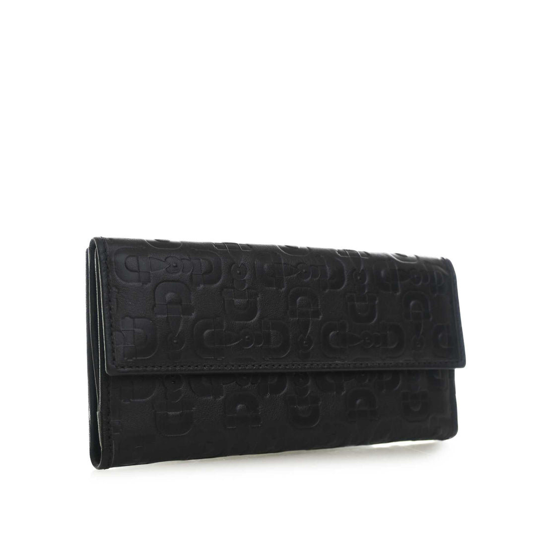 Horsebit embossé Portefeuille long Cuir de veau Noir