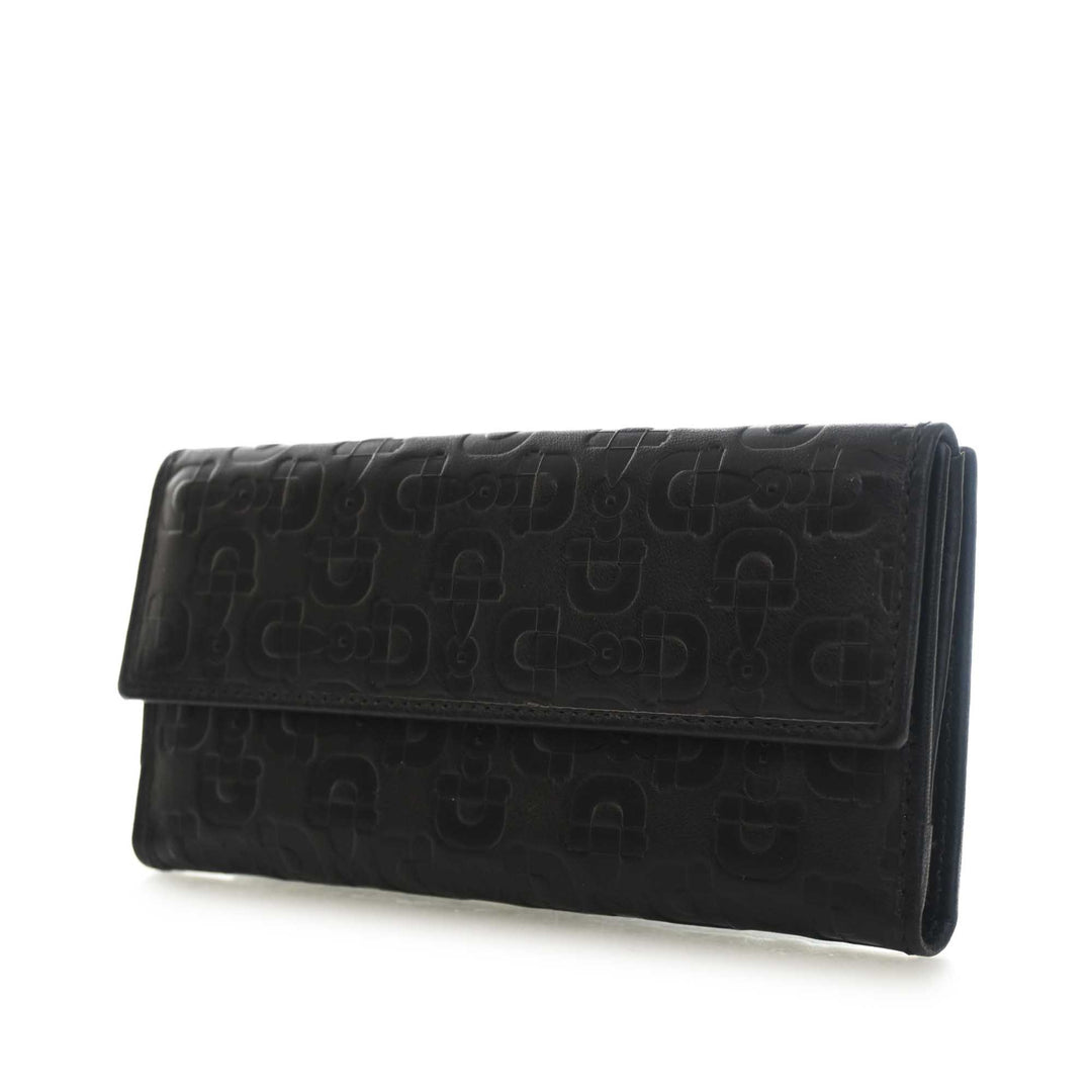 Horsebit embossé Portefeuille long Cuir de veau Noir