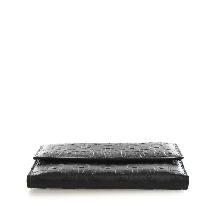 Horsebit embossé Portefeuille long Cuir de veau Noir