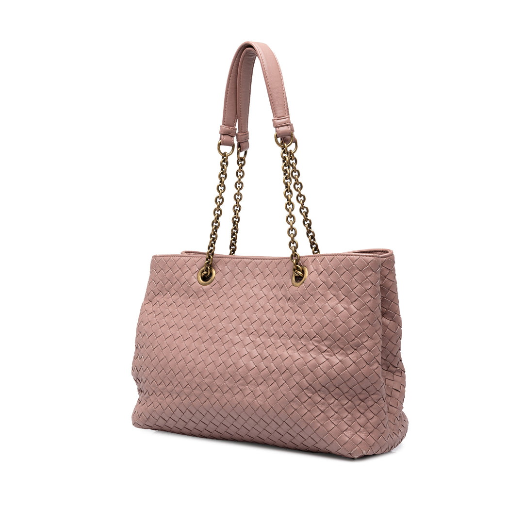 Bottega Veneta Cabas Intrecciato Double chaîne nappa Moyen Rose – vue 2 – GABY PARIS
