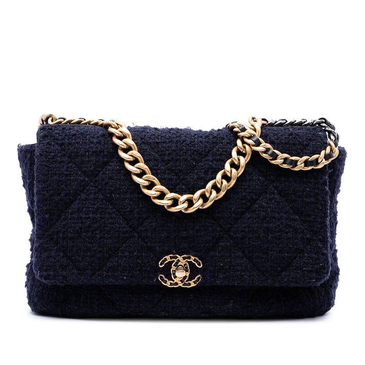 Chanel Sac à main 19 à rabat Tweed Maxi Bleu – vue principale – GABY PARIS