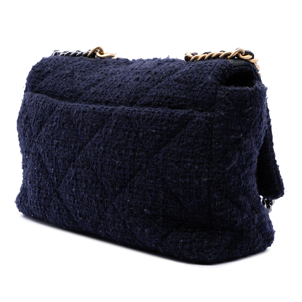 Chanel Sac à main 19 à rabat Tweed Maxi Bleu – vue 2 – GABY PARIS