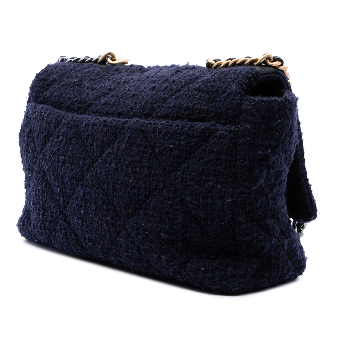 Chanel Sac à main 19 à rabat Tweed Maxi Bleu – vue 2 – GABY PARIS