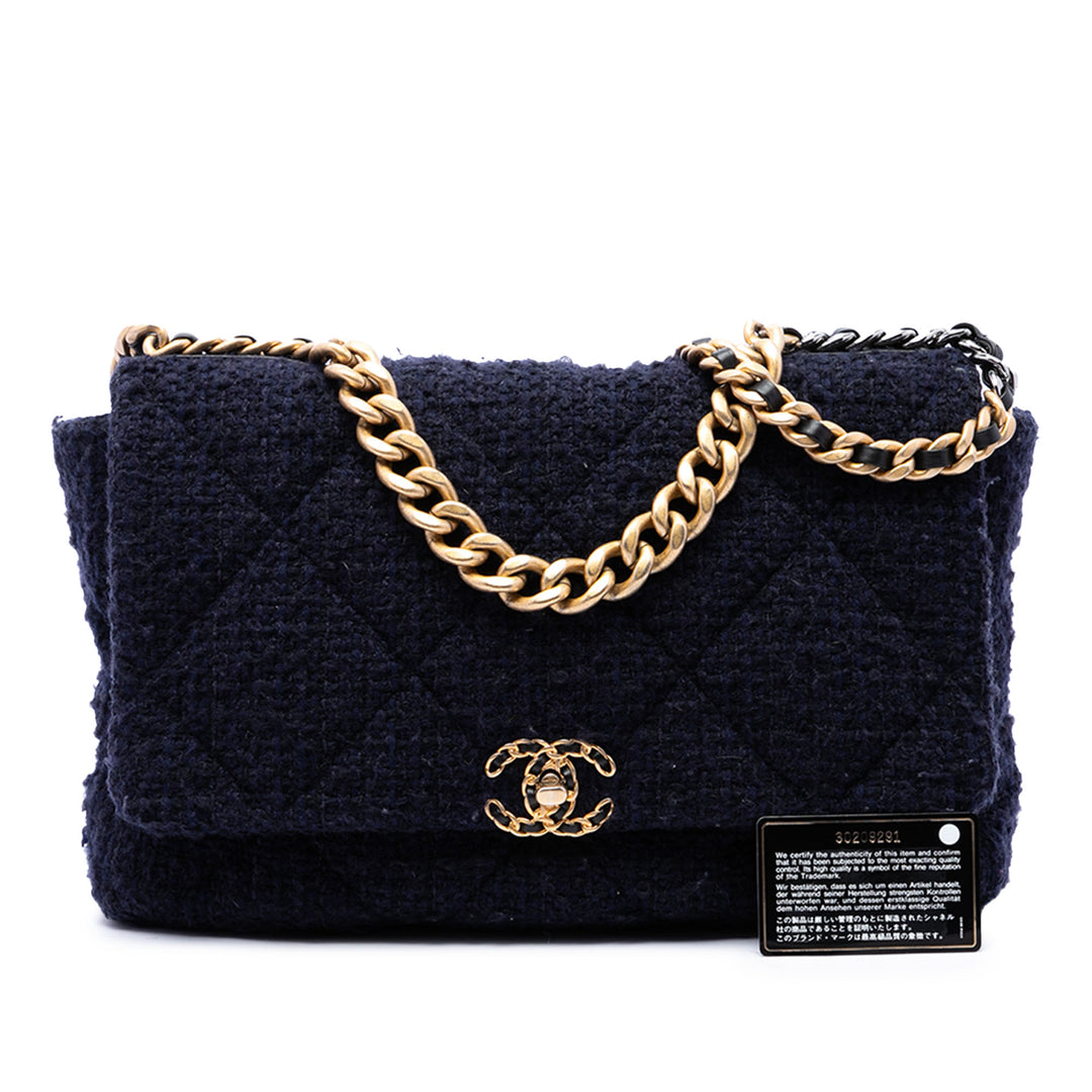 Chanel Sac à main 19 à rabat Tweed Maxi Bleu – vue 7 – GABY PARIS