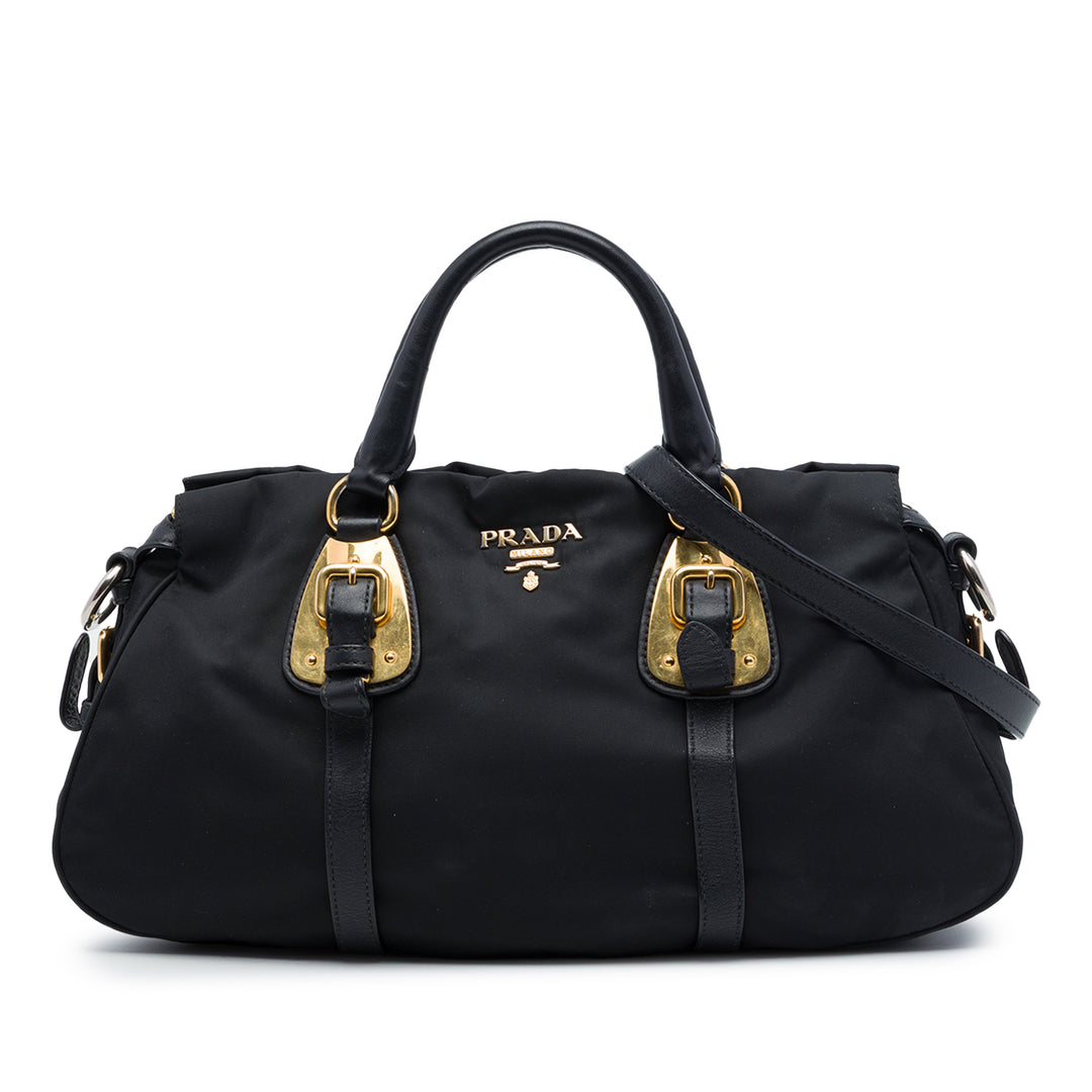 Prada Sac à main Souple Veau à finitions Tessuto Noir – vue principale – GABY PARIS