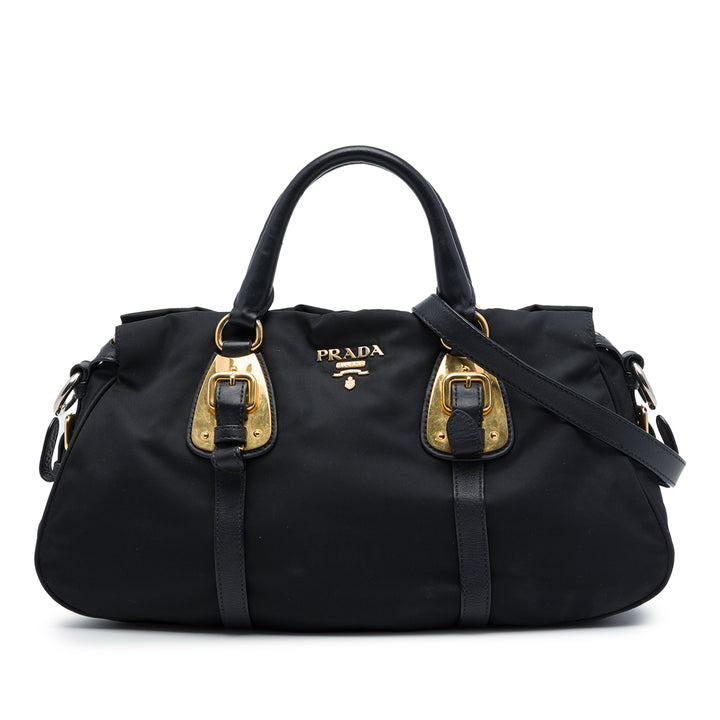 Prada Sac à main Souple Veau à finitions Tessuto Noir – vue principale – GABY PARIS