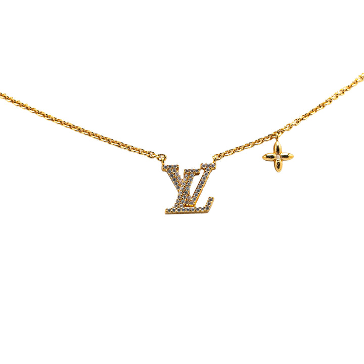 Gold Plated LV Crystal Iconic Pendant Necklace Gold - Gaby Paris