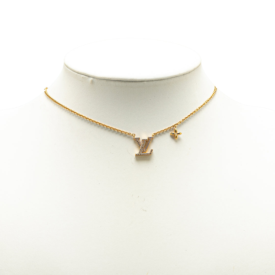 Gold Plated LV Crystal Iconic Pendant Necklace Gold - Gaby Paris