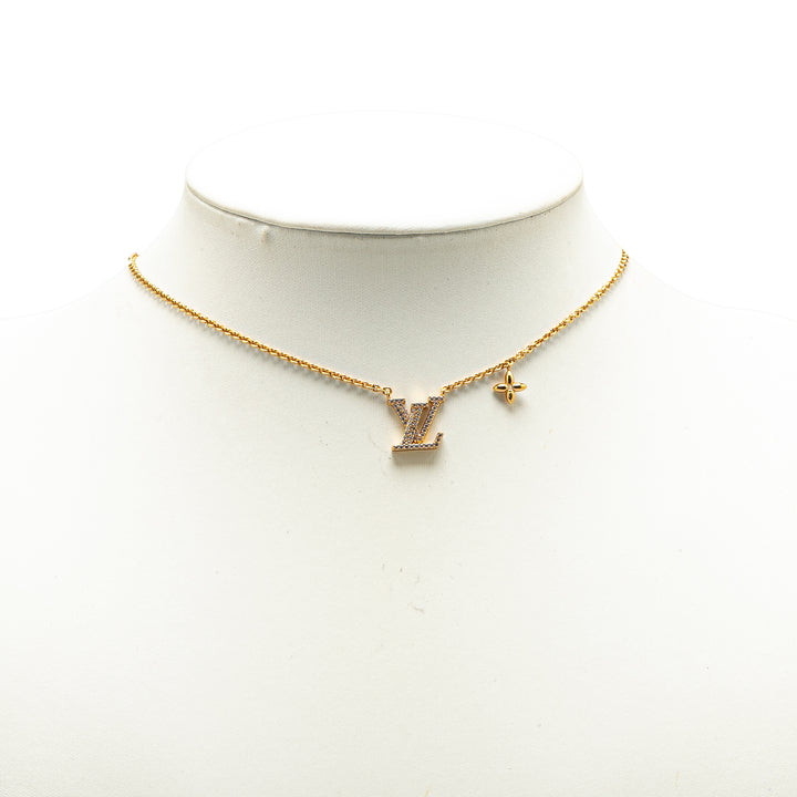 Gold Plated LV Crystal Iconic Pendant Necklace Gold - Gaby Paris