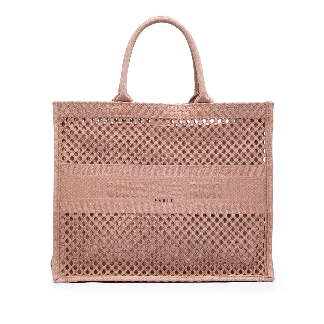 Book Tote brodé Mesh Grand Rose