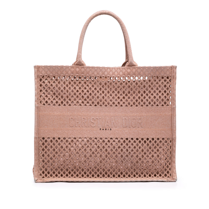 Book Tote brodé Mesh Grand Rose