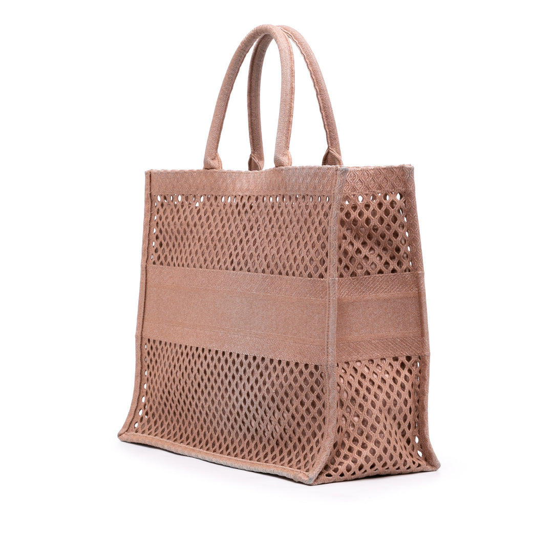 Book Tote brodé Mesh Grand Rose