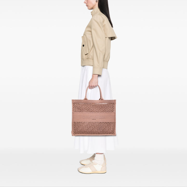 Book Tote brodé Mesh Grand Rose