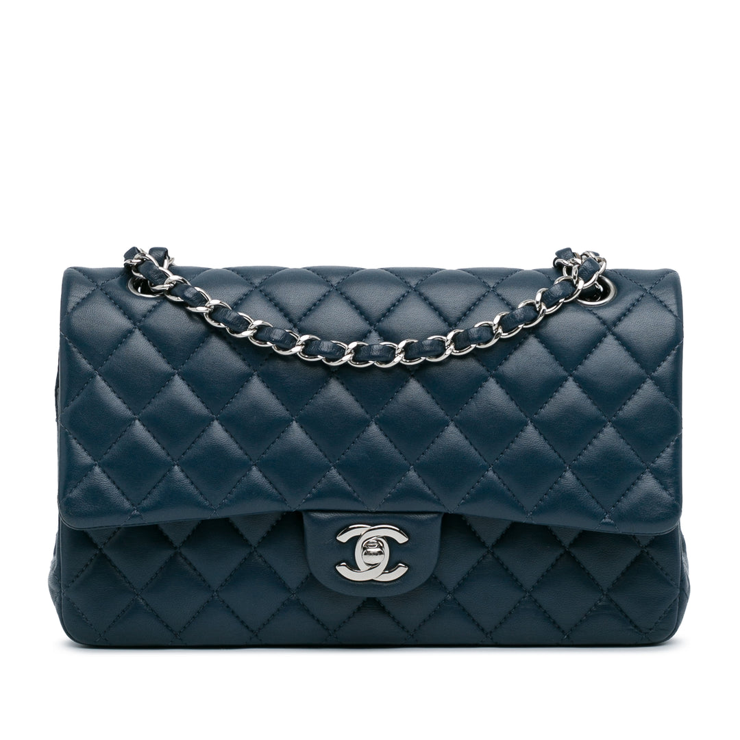 Medium Classic Lambskin Double Flap Blue - Gaby Paris