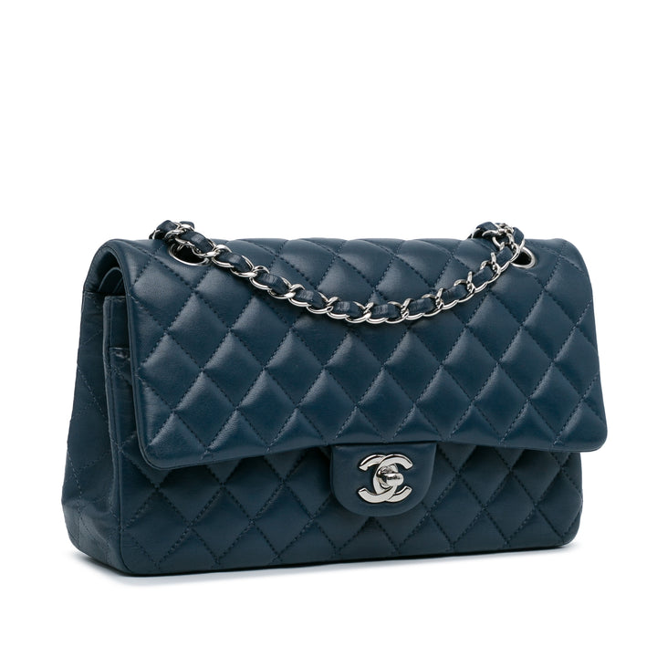 Medium Classic Lambskin Double Flap Blue - Gaby Paris