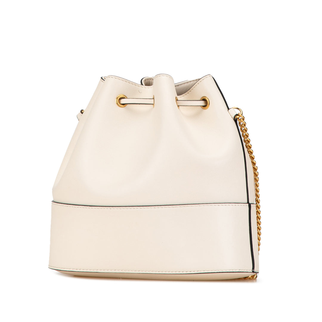 Valentino Mini Nappa Leather VLogo Signature Chain Bucket Bag White - GABY PARIS