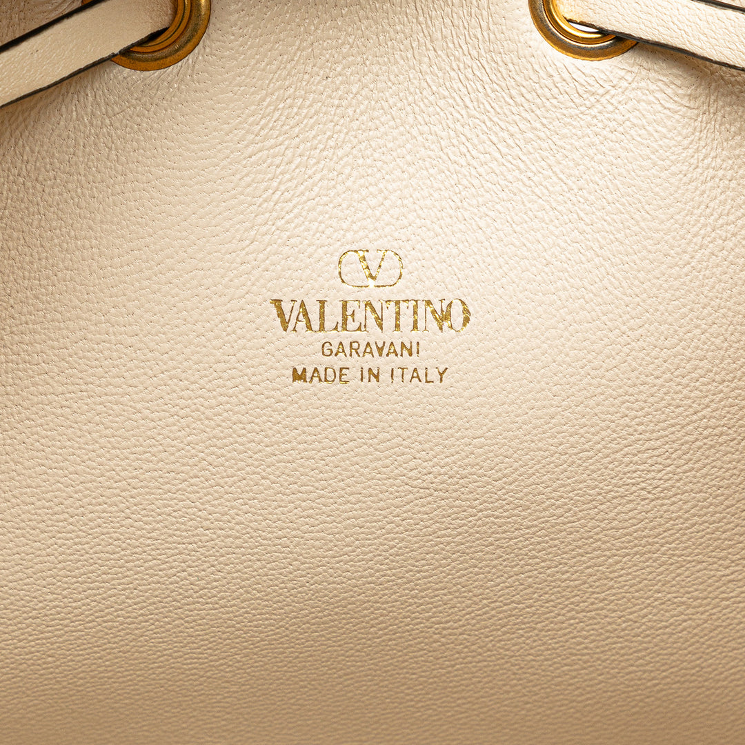 Valentino Mini Nappa Leather VLogo Signature Chain Bucket Bag White - GABY PARIS