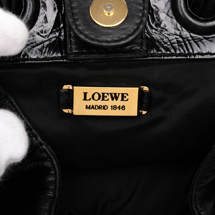 LOEWE Studded Cuir Drawstring Sac porté croisé Noir