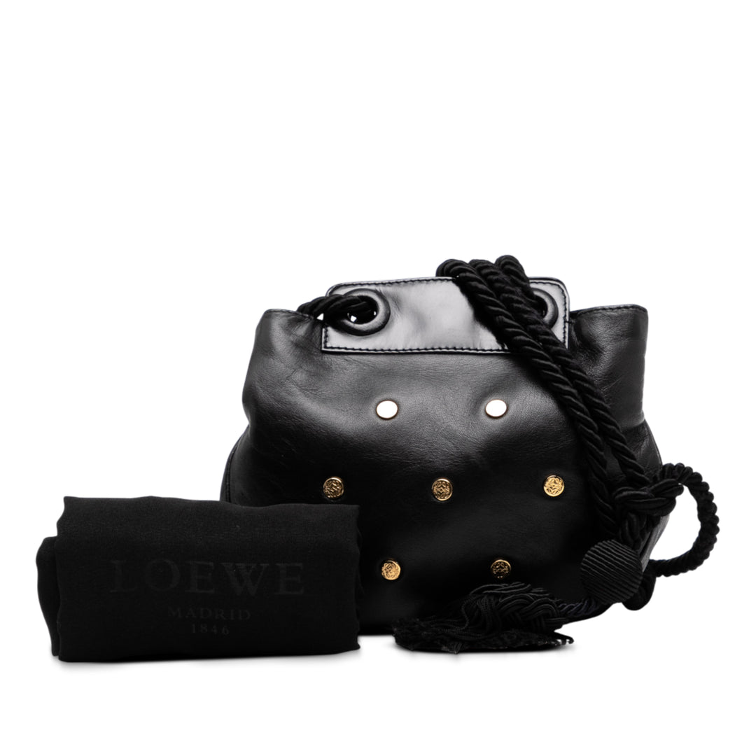 LOEWE Studded Cuir Drawstring Sac porté croisé Noir