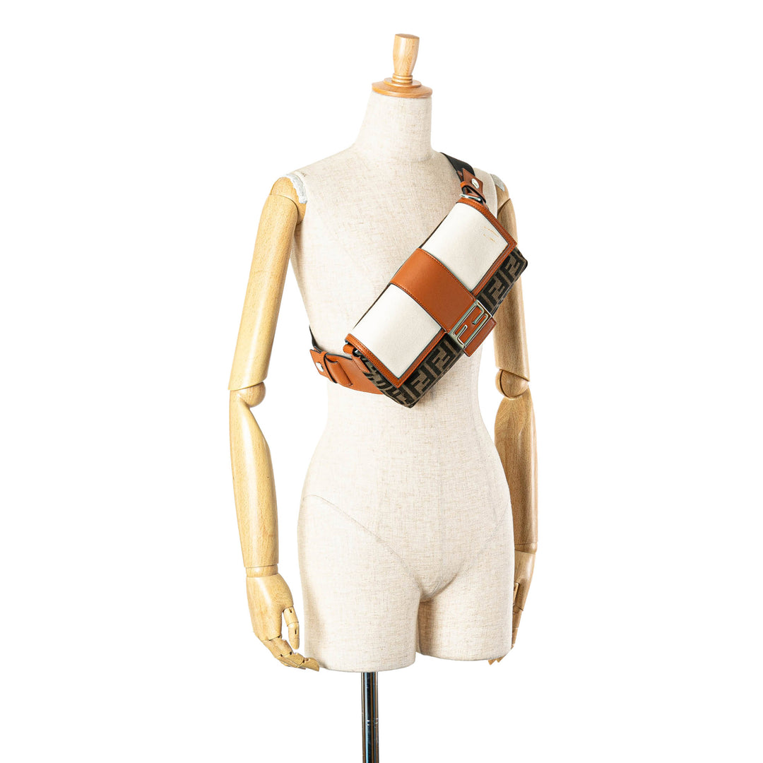 Zucca Canvas and Leather Convertible Baguette Brown - Gaby Paris