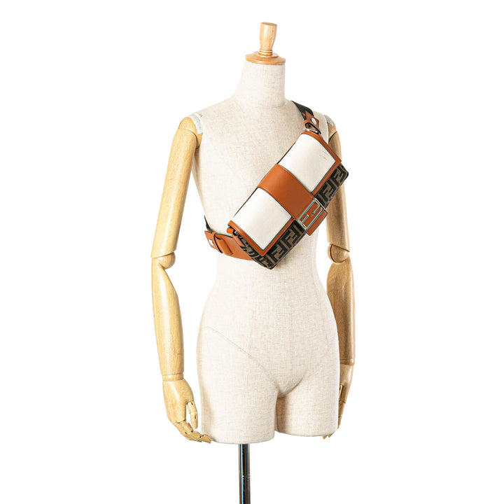 Zucca Canvas and Leather Convertible Baguette Brown - Gaby Paris