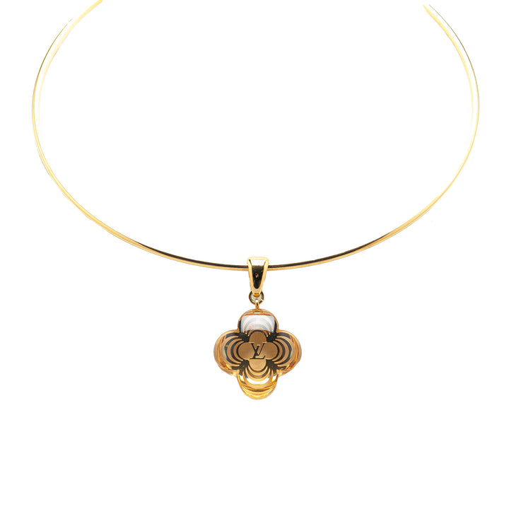 Gold Plated Resin A La Folie Pendant Choker Necklace Gold - Gaby Paris