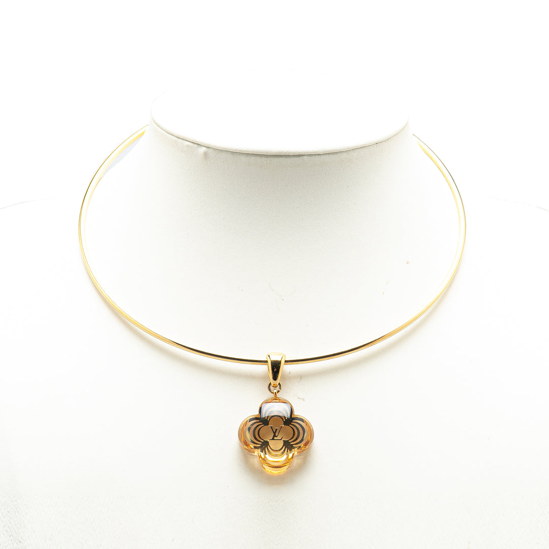 Gold Plated Resin A La Folie Pendant Choker Necklace Gold - Gaby Paris