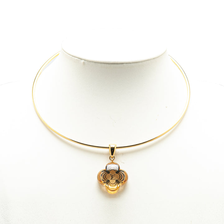 Gold Plated Resin A La Folie Pendant Choker Necklace Gold - Gaby Paris