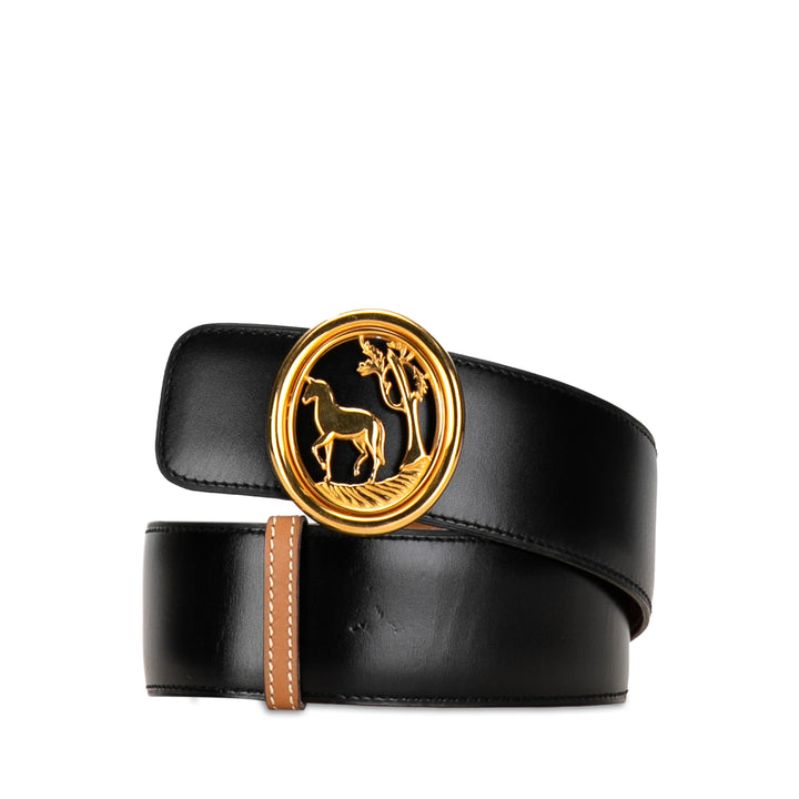 Horse Tree Emblem Leather Belt Black - Gaby Paris