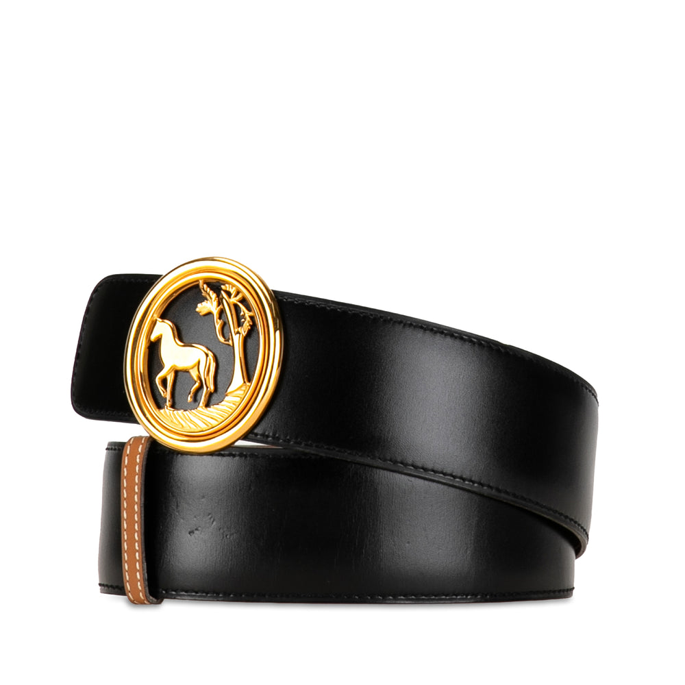 Horse Tree Emblem Leather Belt Black - Gaby Paris