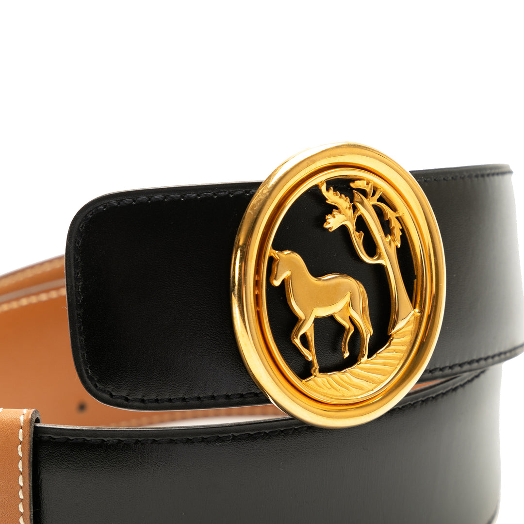 Horse Tree Emblem Leather Belt Black - Gaby Paris