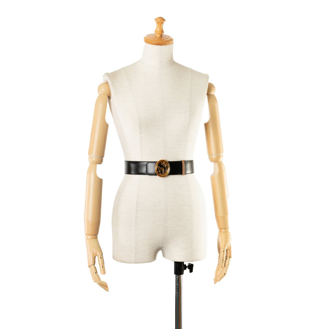 Horse Tree Emblem Leather Belt Black - Gaby Paris