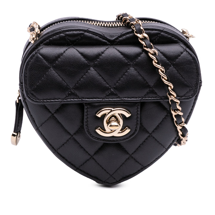 Chanel Mini Cuir d’agneau CC in Love Heart Sac porté croisé Noir