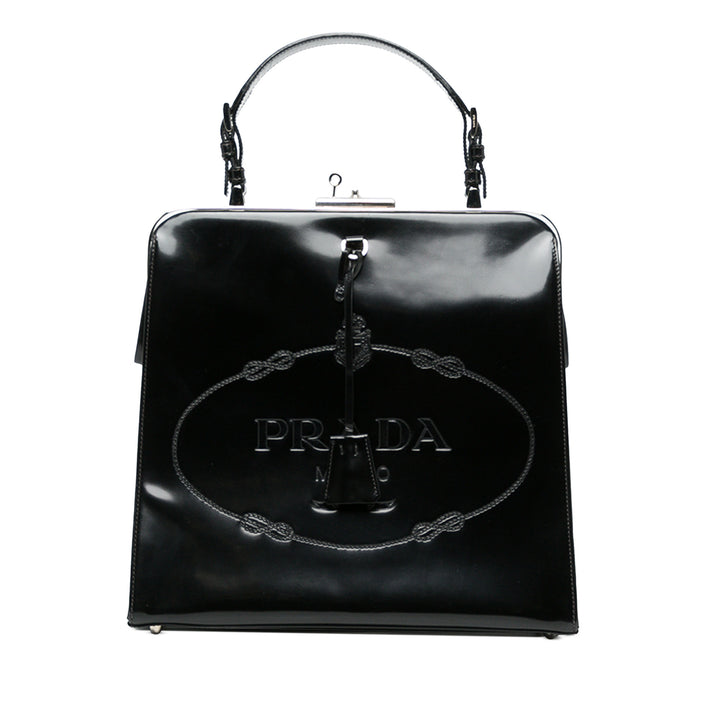 Prada Sac à main Spazzolato Logo structuré Noir – vue principale – GABY PARIS