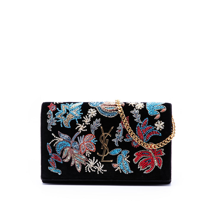Saint Laurent Medium Beaded Velours Monogram Kate Sac porté croisé
