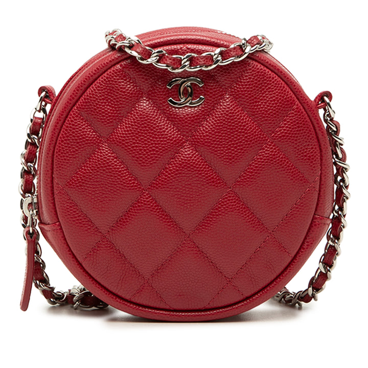 Matelassé Rond Pochette avec chaîne Cuir caviar Rouge