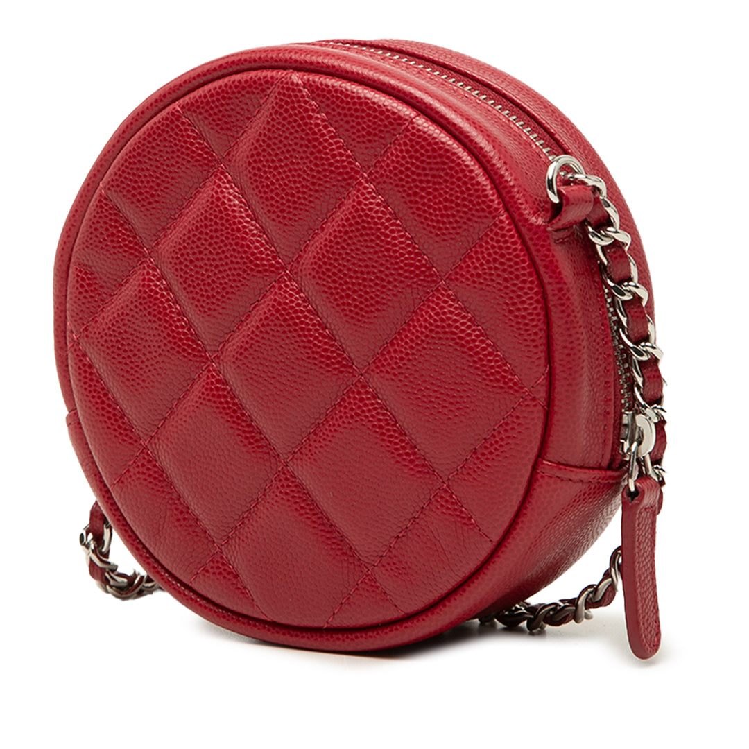 Matelassé Rond Pochette avec chaîne Cuir caviar Rouge