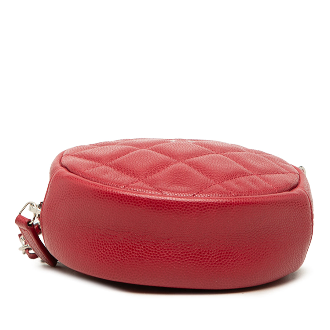 Matelassé Rond Pochette avec chaîne Cuir caviar Rouge