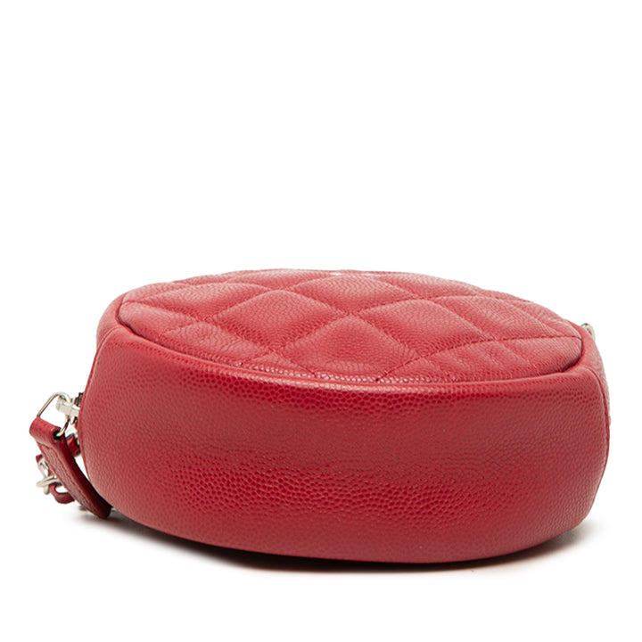 Matelassé Rond Pochette avec chaîne Cuir caviar Rouge