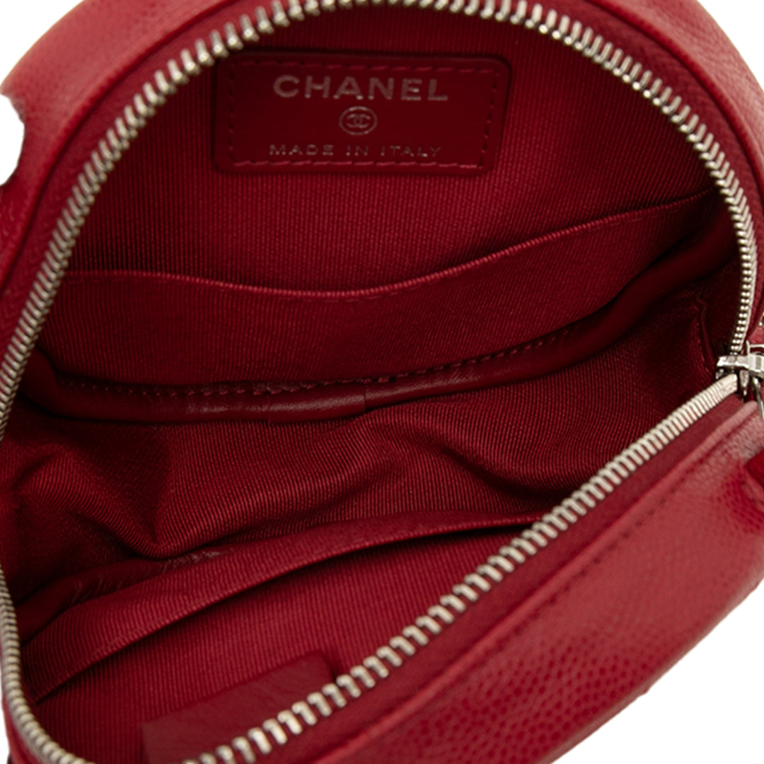 Matelassé Rond Pochette avec chaîne Cuir caviar Rouge
