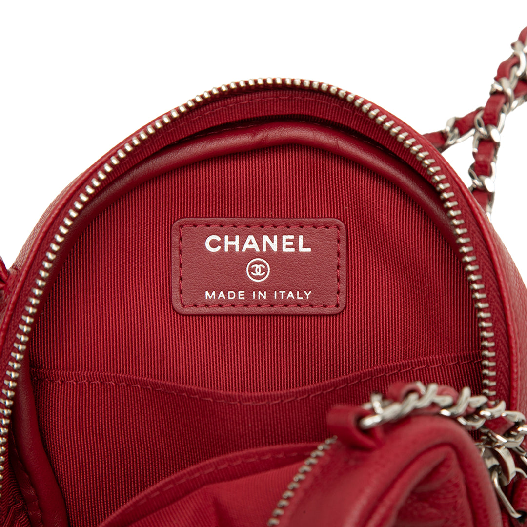 Matelassé Rond Pochette avec chaîne Cuir caviar Rouge