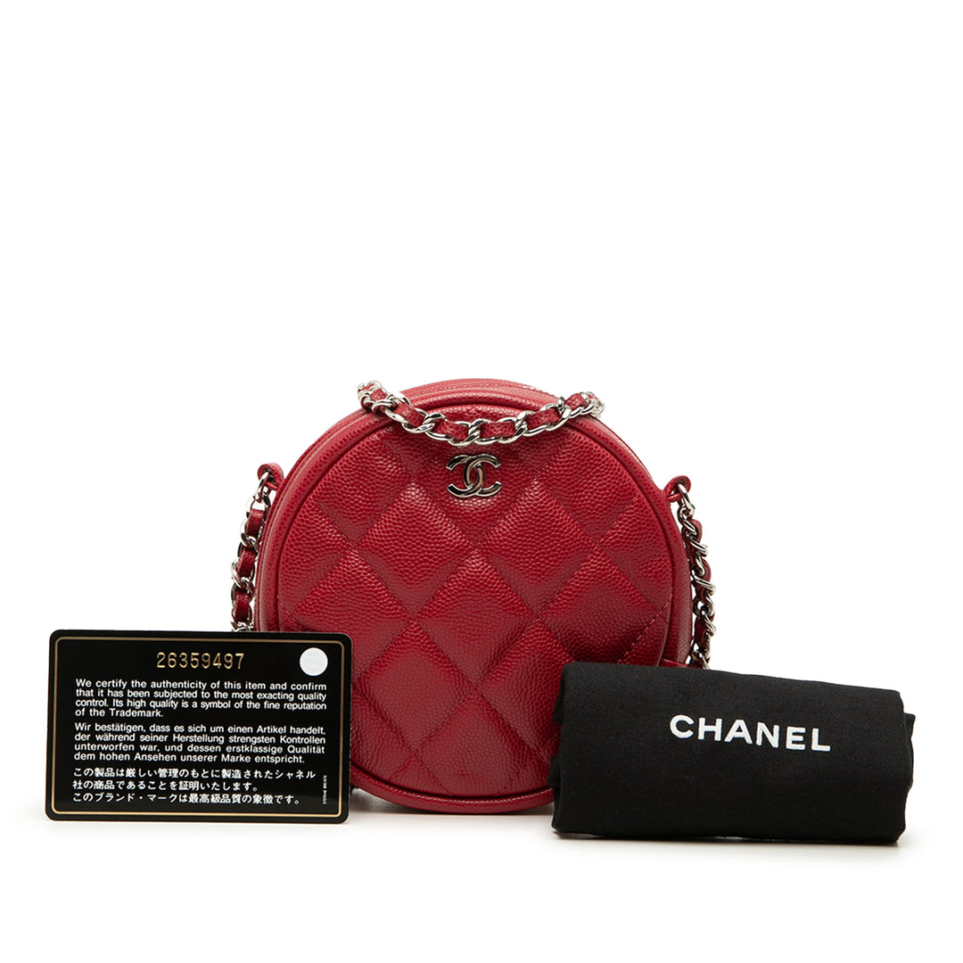 Matelassé Rond Pochette avec chaîne Cuir caviar Rouge