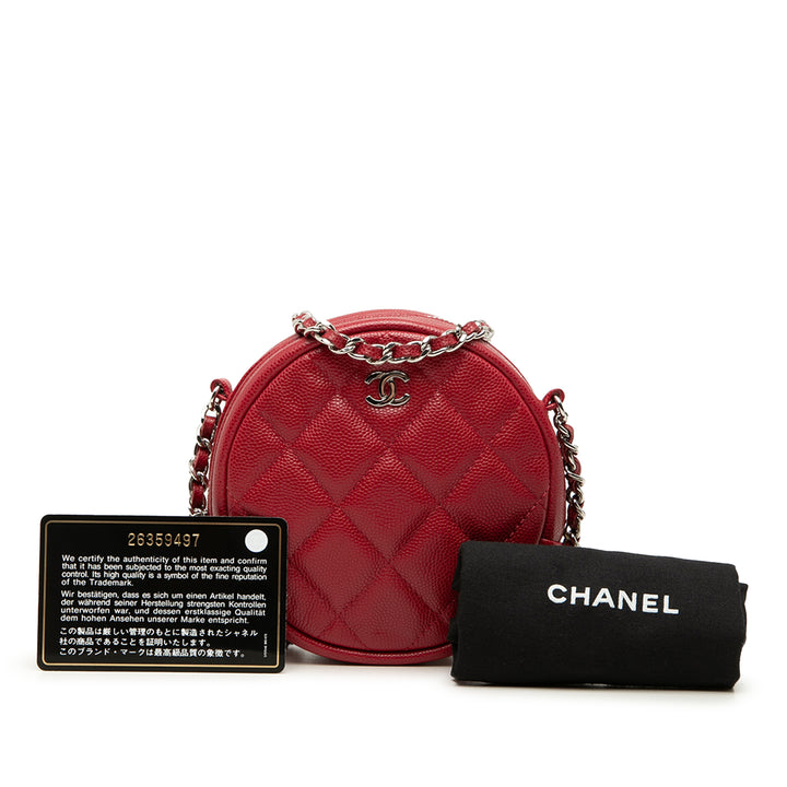 Matelassé Rond Pochette avec chaîne Cuir caviar Rouge