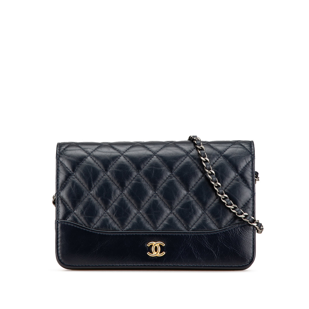 Quilted Aged Calfskin Gabrielle Wallet On Chain Black - Gaby Paris