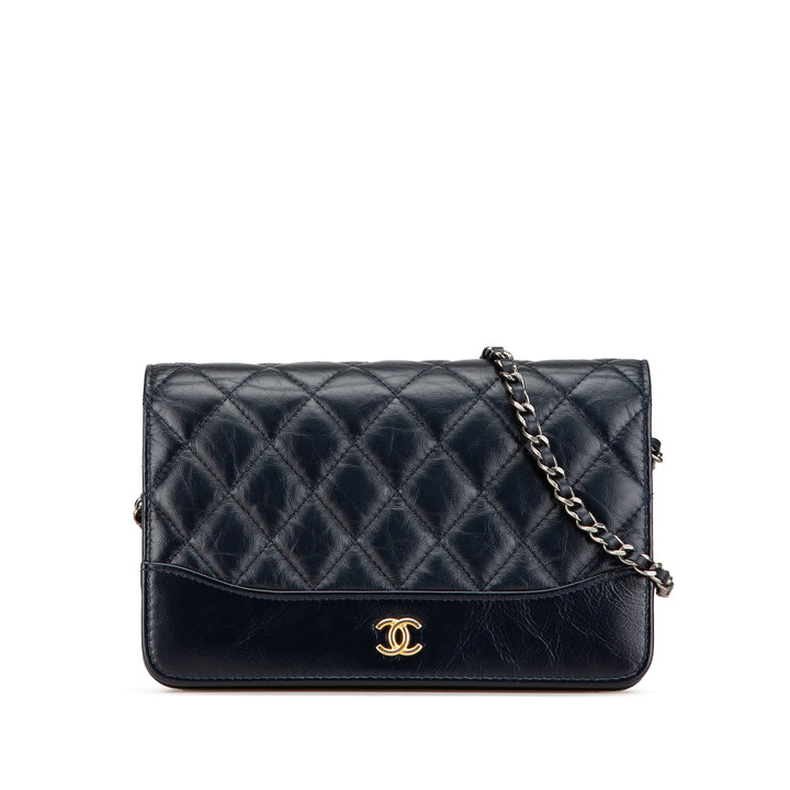 Quilted Aged Calfskin Gabrielle Wallet On Chain Black - Gaby Paris