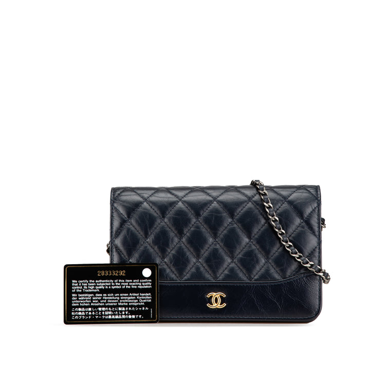 Quilted Aged Calfskin Gabrielle Wallet On Chain Black - Gaby Paris