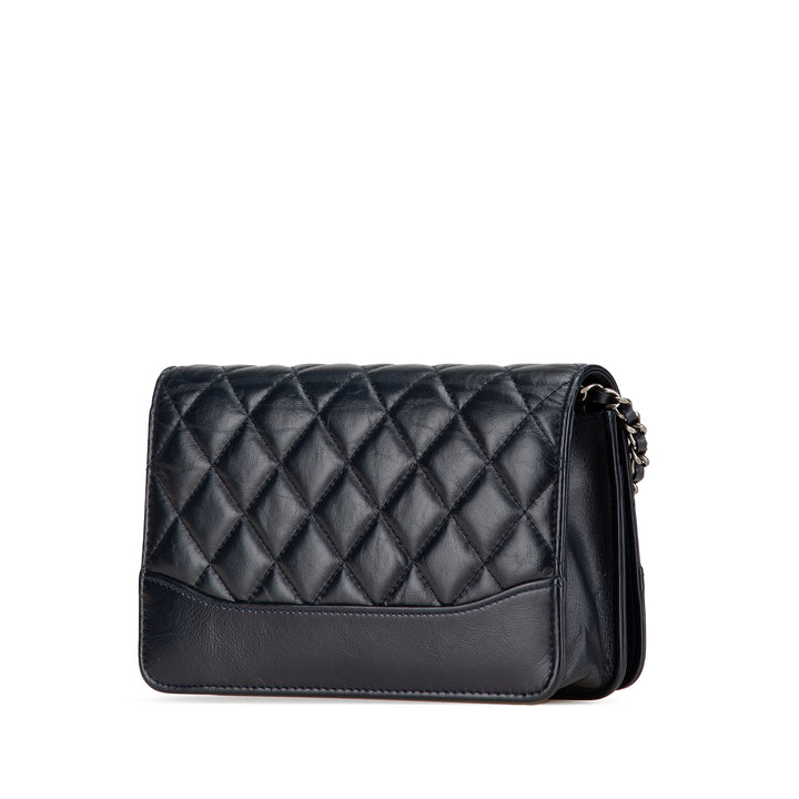 Quilted Aged Calfskin Gabrielle Wallet On Chain Black - Gaby Paris
