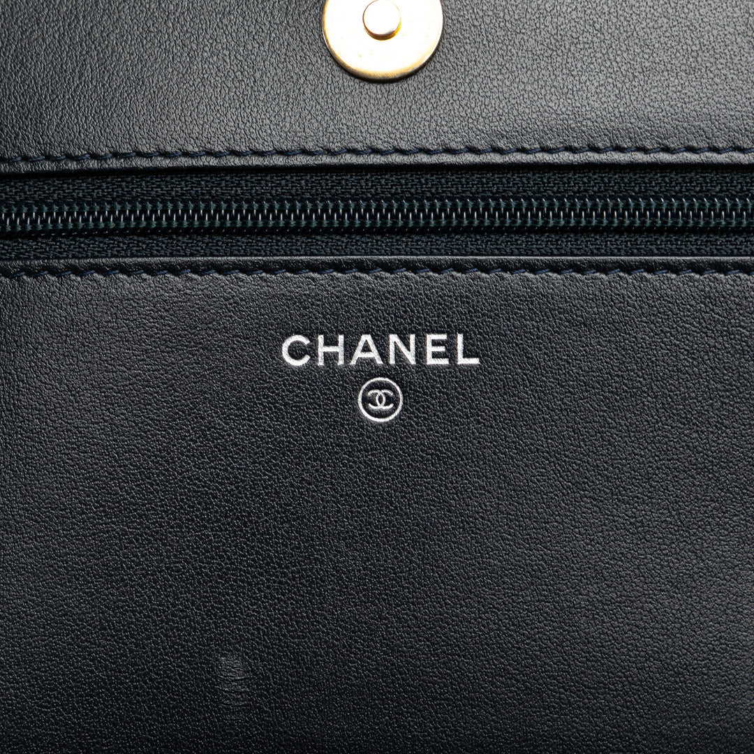 Quilted Aged Calfskin Gabrielle Wallet On Chain Black - Gaby Paris