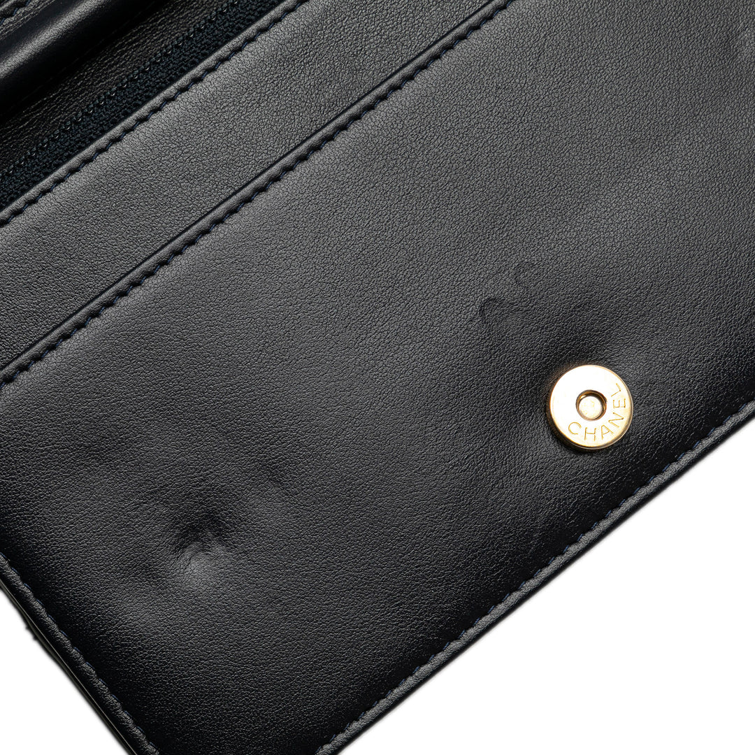 Quilted Aged Calfskin Gabrielle Wallet On Chain Black - Gaby Paris