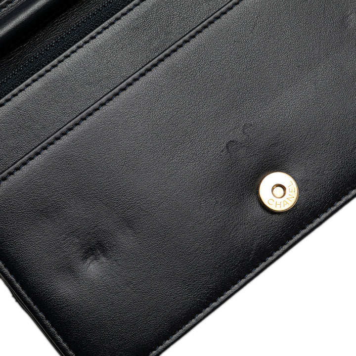 Quilted Aged Calfskin Gabrielle Wallet On Chain Black - Gaby Paris